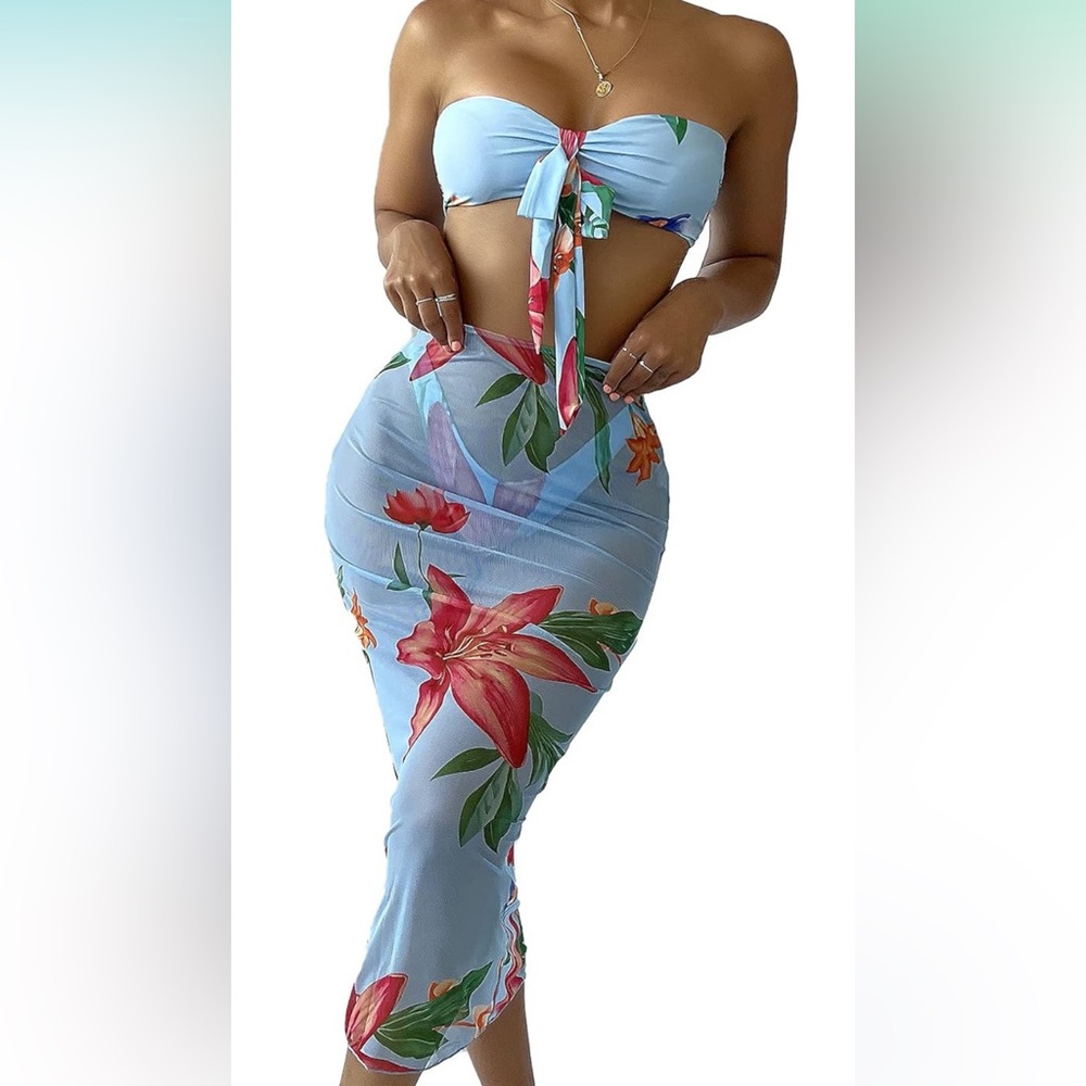 😱 Beach Multi Color Floral Bikini 3 Peice Set size L